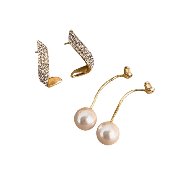 #124.Elegant Pearl & Rhinestone Inlaid Long Earrings, European And American Fash - Picture 5 of 6